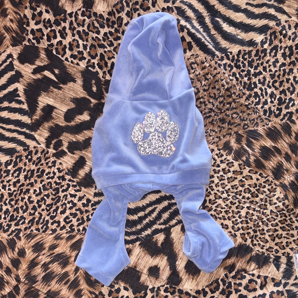 Purple Blue Dog Hoodie Onesie with Bedazzled Paw Print, A MUST HAVE!